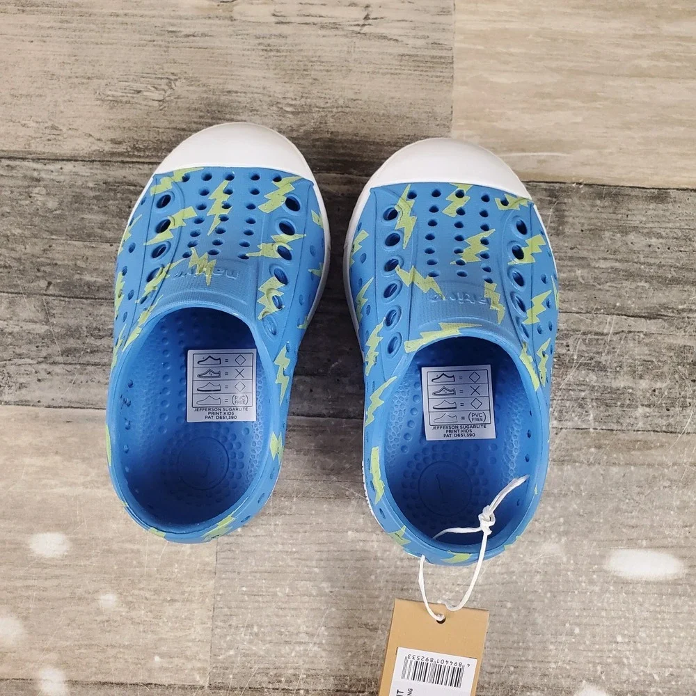 Native Shoes Jefferson Kids Sneakers Sz 4 Blue White Sugarlite Print Slip-On